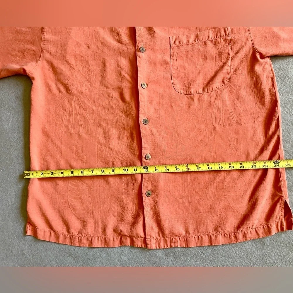Tommy Bahama Men's Short Sleeve 100% Silk Shirt Orange Tropical Leaf Size Large